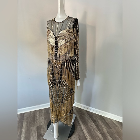 ASOS Gold and Black Fringe Dress - Picture 9 of 13